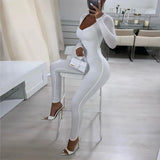 Women Autumn Long Sleeve V Neck Bodycon Fitness Workout Sportswear White Jumpsuit Overall 2021 Fall Wholesale