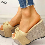Gift Feet Chain Slip On Leisure Platform Summer Sandals 2023 Wedges High Heels Women Shoes Woman Mules Flip