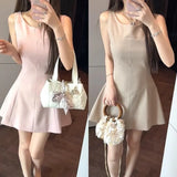 Temperament Waistless Sleeveless Dress Women's Summer Milk Tea Commuting Short Skirt Miu Familial Vest