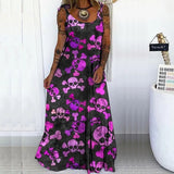 Vintage Punk Skull Print Party Dress Women Elegant O-Neck Sleeveless Sling Long Beach Casual Loose Long Summer