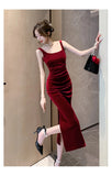 Backless Vintage Luxury Velvet Midi Dresses for Women 2023 Autumn Winter Fashion Slim Split Female Clothing Elegant