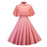 Cape Vintage Gothic Flare Dress Women 50s 60s 2pcs Turn Down Collar Elegant Party Wear Summer A Line Midi Swing