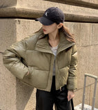 Maillard Wears Down Cotton Jacket Female 2024 New Short PU Leather Winter Coat Small Padded Clothes Padded Jacket Female-Outfit