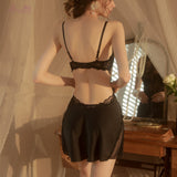 Zingj About Sexy Sling Lace Temptation Pajamas Thin Female Simulation Silk Steel To Gather Hot Sex Sleeping Skirt