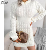 Casual Twist Knit Bottoming Sweater Dress for Autumn Women Dresses 2022 New Solid Waist Long Sleeve Pack Hip Mini