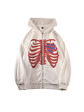 Women Hoodies Style Loose Skeleton Zip Up Hoodie Goth Grunge Long-Sleeved Hooded Jacket Retro Black Oversized Sweatshirt
