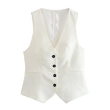 New Women's Casual Suit Vest Fashion Suit Buckle Straight Trousers Double