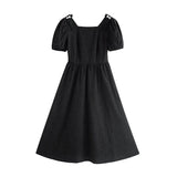 Summer Women's Dress Square Collar Kawaii Puff Sleeves Fashion Vestidos Dress Vintage Jacquard Elegant Dresses For