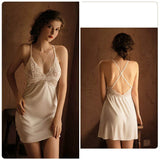 Sexy Night Dress Perspective Lace Nightgow Women's New Lingerie backless Lace V-neck nightwear silk Nightdress