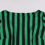 Women Vintage Casual Swing Dress Striped Cotton 2022 4XL Green Black Short Sleeve Robe Rockabilly Pin Up Dresses With
