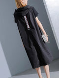 Hoodie Black Midi Dress 2019 Women Short Sleeve Plus Size Elegant Womens Clothing Pullover A Line Party Dress New