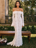 Lace Long Sleeve Off-shoulder Dress- Outfit