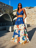 New Women Two-piece Skirt Suit Straps Tube Top Skirt Sweet Printed Bra Naked Waist Chic Beach Dance