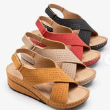 2023 New Sandals Women's Slope Heel Stitches Breathable Velcro Hollowed-Out Large Size Women's