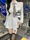 Dresses for Women White Hot Girl Empire Shirt Dress Womens Clothing Preppy Style Ankle-Length Solid Autumn/spring