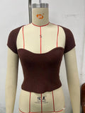 Zingj Sell Versatile New Fashion Slim Square Neck Stretch Shoulder Short Sleeve Sweater Sweater Woman-Outfit