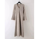 Ins Design Long Sleeve V-Neck Knitted Dress