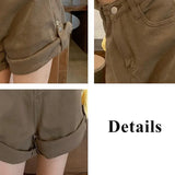 Crimping Shorts Denim Women High Waist Simple Korean Style A-line Ulzzang Vintage Students All-match Fashion