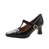 Retro Single Shoes 2025 Spring And Autumn New Women's Shoes Square Head Mary Jane Shoes Fashion Matching Color Matching Buckle High