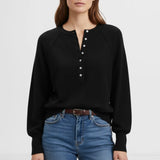 Women's Autumn And Winter Casual Round-Neck Sweater Henry Shirt Button Knitted