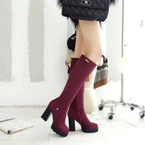 Women Boots Platform Knee High Boots Thick High Heel Long Boots Flock Zipper Autumn Winter Round Toe Woman Shoes Size