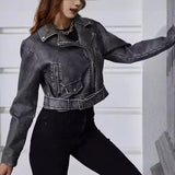 Retro Lapel Loose Imitation Leather Coat Personality Fashion Women's Fall Wash Zipper Type Leather