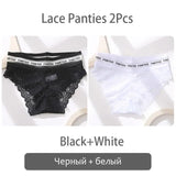 2PCS/Set Lace Women's Panties Sexy Transparent Middle Waist Panties For Women Hollow Out Lingerie Female Pantys