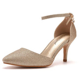 Cm Large-Size Sandals Fine-Heeled Sandals Gold-Slilight Pointed Sandals Women's Stage Banquet Women's