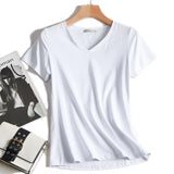 V-Neck T Shirt Women Summer Tops 2021 Short Sleeve Tshirt Female Korean Fashion Cotton T-Shirt White Plus