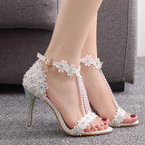 Cm Fine High Heel Beaded Sandals Lace Flowers Water Diamond Wedding Shoes Bride To Take Pictures High Heel With