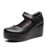 Waterproof Table Women's Single Shoes Heel Thick Soles Anti-Slip In The Elderly Leather Shoes Mother Shoes Spring And Autumn Slope And Soft-Soled Women's