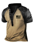 Summer Casual Short Sleeve T-shirt Men Vintage Button O-Neck Loose Pullover Tops Fashion Pattern Printed Tee Men