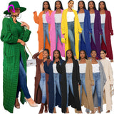 Knitted Women Long Twist Sweater Solid Cardigan with Big Pocket 2022 Autumn Winter Crochet Loose Office Lady Long