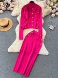 Winter Fashion Knitted Suits Women Slim Knit Vest+Elastic Long Skirt+Warm Cardigans 2025 OL Sweater Three Pieces Sets 211-1-Outfit