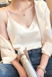 Silk Women Tops Camis Woman Satin Tank Top Fashion Lady V-Neck Camis Women Sleeveless White Tops Sexy Halter Top