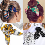 Chiffon Bowknot Silk Hair Scrunchies Women Pearl Ponytail Holder Hair Ties Hair Rope Rubber Bands Headwear Hair