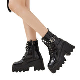 New Autumn And Winter Patent Leather Thick-Bottomed Large-Size Loose Cake Bottom With Buckle Short Boots Martin