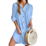 Zingj Hot Fall Casual Long Sleeve Lapel Button Shirt Dress Women's