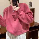 Zingj Short Round Collar Zipper Candy Color Knit Cardigan Female Autumn Winter New Show Thin Versatile Sweater Coat-Outfit