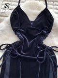 Halter Sexy Velvet Dress V Neck Backless Lace Up Slim Fit 2024 New IN Fashion Split Long Elegant Evening Party