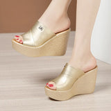 Heel Slippers Women's Summer 2023 New Style Muffin Thick Soles Fashionable Large Size Flip-Flops Skid-Proof Slippers Wear High-Heeled