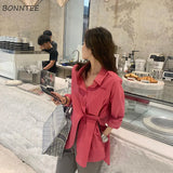Women Korean Style Loose Long Sleeve Turn-down Collar Fashionable Stylish Female Blouses Autumn Chic Asymmetrical