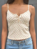 Vintage Women Vest Tops Sleeveless Strap V-neck Buttons Up Floral Print Casual Tank Party Street Spring Summer