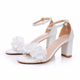 Cm Thick Heeled Light Mouth With Round Head Sandals Large Size Flowers High Heel Sandals White Bride Wedding Shoes