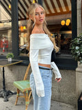 White Off-Shoulder Ribbed Top-Outfit
