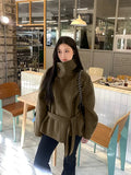Autumn And Winter New Women's Commuting Collar Button Belt Belt Coat