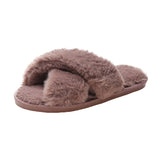 Zingj Size Cross Wool Slippers Female Autumn Winter New Flat Floor Indoor Floor Drag Air Conditioning Drag A Word Slippers- Outfit