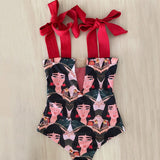Piece Swimsuit 2021 New Cute Swimwear Women Bow Swimwear Hollow Out Bathing Suit Back crisscross Monokini