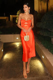 Zingj Sexy 2023 Summer Color Satin Slim Chest Dress