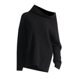 Zingj 2024 New Fashion Trend Irregular One Word Collar Design Sense Loose Casual Sweater Long Sleeved
